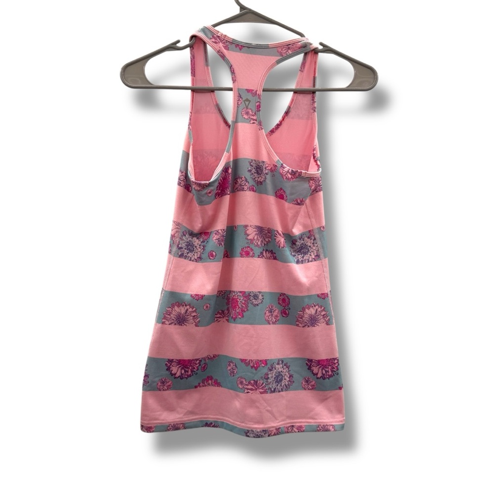 Lululemon Ivivva Cool Racerback Pink Blue Floral Stripe Tank‎ Top Sz 12 - Picture 2 of 8